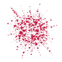 Red hearts scattered on white background.