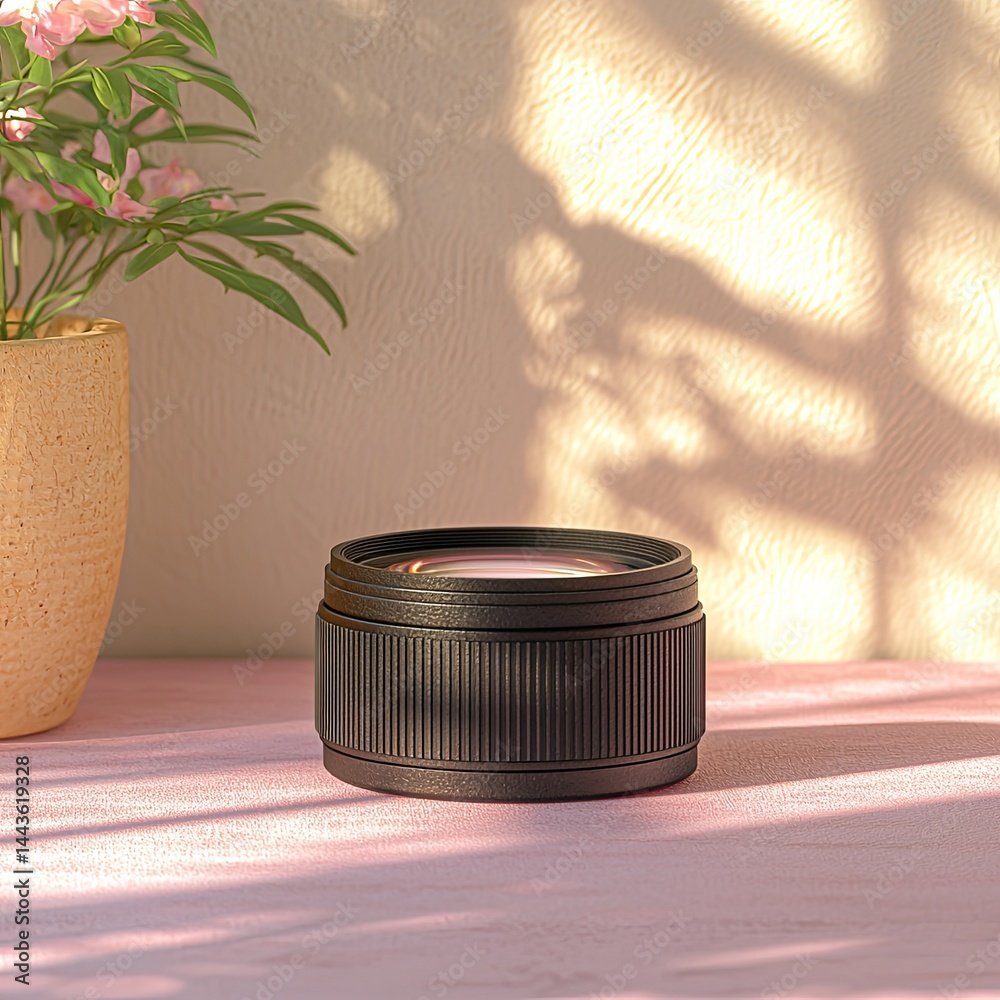 Fototapete minimal product display camera lens with shadows and soft light