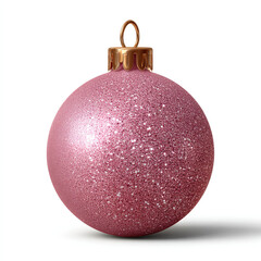 Realistic sparkling pink Christmas ornament ball covered in glitter isolated on transparent background. isolated white background
