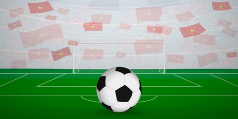 Vietnamese Football Arena Full of Fans with National Flags, Sports Event Illustration.