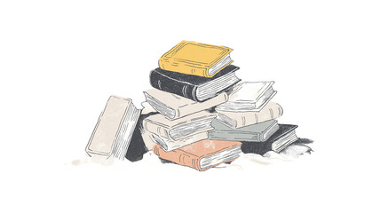 PNG illustration sketch, doodle, pile of books lying around, concept of studying, school, university, knowledge, library, mess