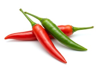 Red and green chili peppers isolated on white background