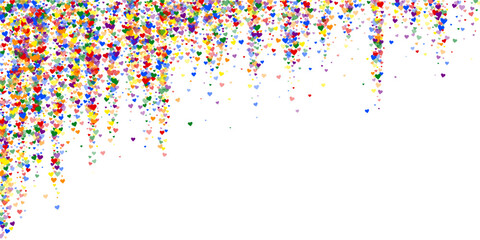 Rainbow colored scattered hearts. LGBT valentine