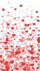 Red hearts scattered on white background.