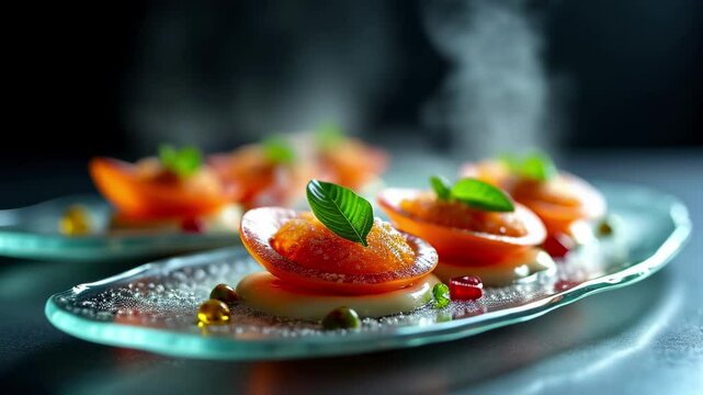 Innovative creation of a dessert with a smoky flavor and elegant presentation