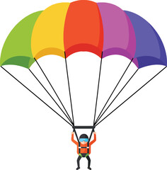 Obraz premium Parachute jumper with colorful rainbow canopy illustration in vector style for outdoor sports and adventure activities 