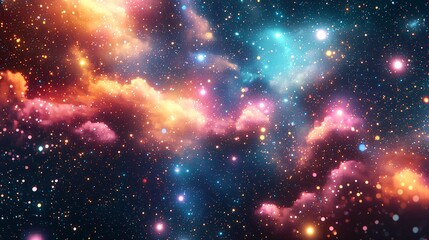 Obraz premium A dazzling nebula adorned with numerous stars creating a radiant highlight in the mesmerizing cosmic landscape of infinite galaxies