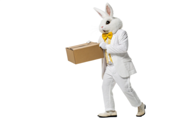 easter rabbit with postal box package, spring seasonal delivery concept background
