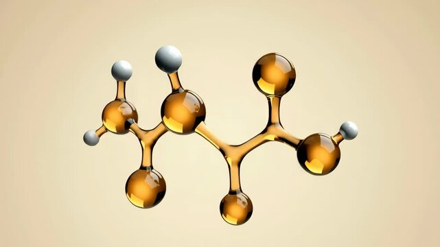 Slow movement of molecule rotating on beige background