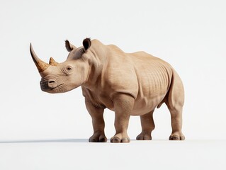 Fototapeta premium Beige rhino, side view, against white background
