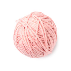 Soft pink woolen yarn isolated on white
