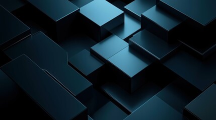 Fototapeta premium Abstract dark blue geometric techno background with low polygonal shapes and light edges