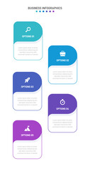 Vertical progress bar featuring 5 arrow-shaped elements, symbolizing the five stages of business strategy and progression. Clean timeline infographic design template. Vector for mobile presentation.