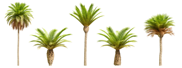 Set of phoenix canariensis palm - Canary Island date palm isolated on transparent background. 3D render.