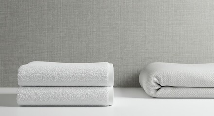 Folded Towels and Blanket on White Surface Minimalist Still Life