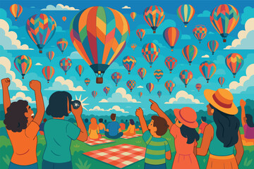 Group of people are watching a hot air balloon festival