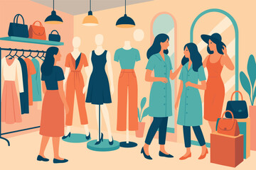 Group of women are shopping in a store