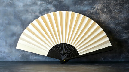 A plain, blank hand fan fully opened. The side is open for branding. Traditional look, elegant, high-quality finish. 