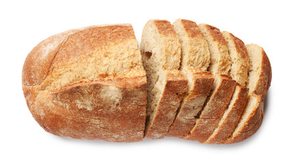 Pieces of fresh bread isolated on white, top view
