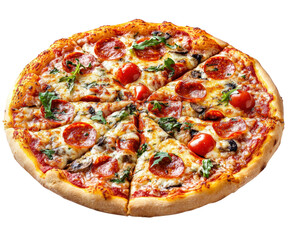 Delicious pepperoni pizza slice restaurant food isolated on transparent background