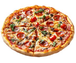 Delicious pepperoni pizza slice restaurant food isolated on transparent background