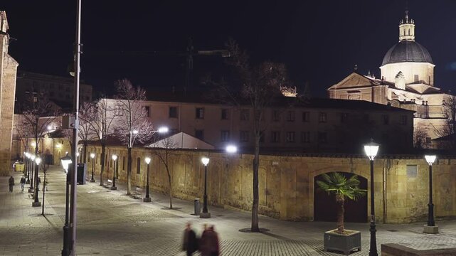 SALAMANCA, SPAIN - DECEMBER 9 2017: Calle Ursulas, Salamanca, Spain. Caja Duero Foundation. Convent of Las Agustinas and church of La Purisima form cloistered convent complex.