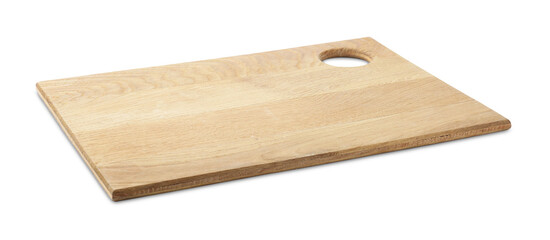 One wooden serving board isolated on white. Space for text