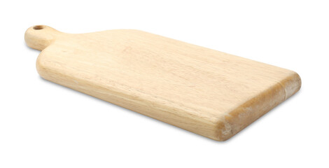 One wooden serving board isolated on white. Space for text