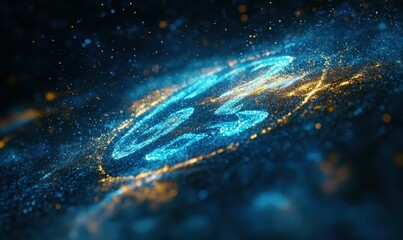 Glowing digital data particles forming a circle