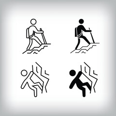 Hobby leisure design with mountaineering and rock climbing. Simple linear and flat activity icon set.