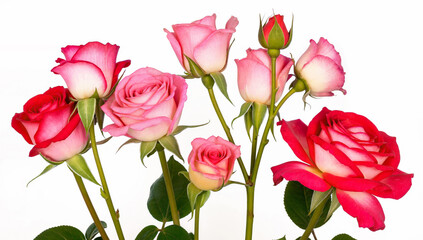 Fototapeta premium Bouquet of pink roses isolated on a white background, perfect for romantic, floral, or celebration themes. For greeting cards, invitations, or decorative projects.