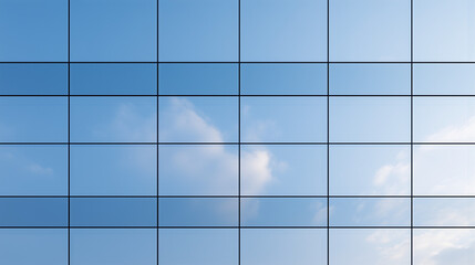 Reflected sky on modern glass building facade panels
