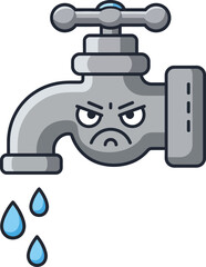 Fototapeta premium Angry Water Faucet with Dripping Drops Cartoon Style Vector Illustration for Plumbing Concepts and Water Conservation Designs 