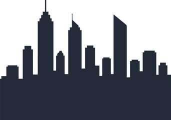 Naklejka premium City skyline silhouette with various skyscraper buildings in black vector illustration for urban architecture design 