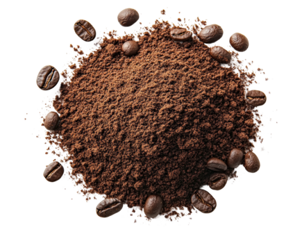 Brewing fresh coffee grounds kitchen food isolated on transparent background