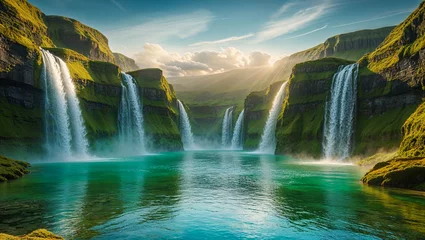 Waterfalls in a moutain creating a calm stream © AIdreams92