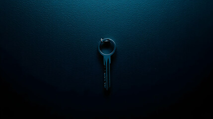 Single key on dark blue background, security concept, website banner