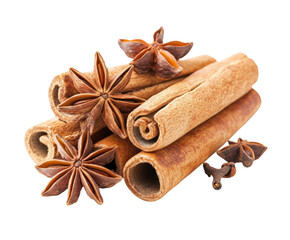 Spices and herbs cinnamon and star anise culinary kitchen isolated on transparent background
