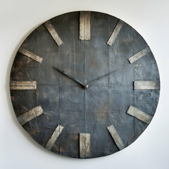 Fototapeta premium Large rustic wall clock, slate-grey design, simple hands, minimalist background; ideal for home decor