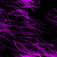 Digital halftone pink waves on the dark background. The futuristic abstract structure or network connection. Big data visualization. 3D rendering.