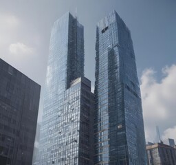 Obraz premium Sleek glass skyscraper rising, city skyline backdrop, urban, frame, timelapse