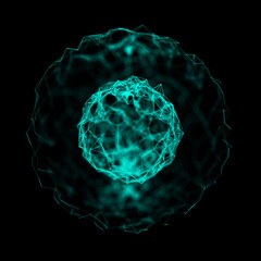 Modern 3d sphere with particle pattern and network connection technology. Abstract global structure. Big data visualization. 3D rendering.