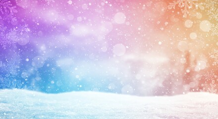 Winter Snowfall Scene with Colorful Sky and Snowflakes