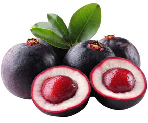 Cutting fresh fruit jabuticaba in a kitchen isolated on transparent background