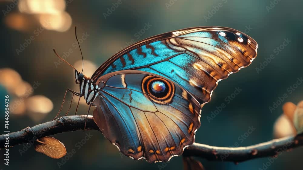 Poster a close-up shot of a butterfly perched on a tree branch, showcasing its vibrant colors and delicate 