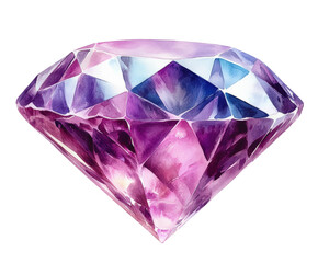 Stunning purple diamond gemstone artistic vibrant design isolated on transparent background