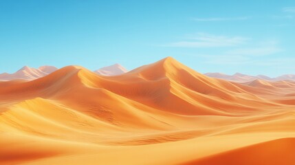 Naklejka premium Vast golden sand dunes under clear blue sky in sunlit desert landscape