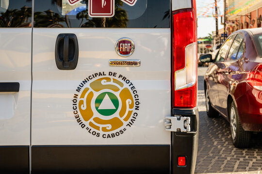 San Jose del Cabo, BCS, Mexico - March 15, 2025: Ambulance with the logo for the Municipal Civil Protection Department