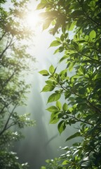 Vibrant green coffee seedlings reaching skyward, sunlight dappled leaves ,  leaves,  bean