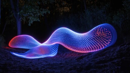 Fototapeta premium Abstract light painting in a dark forest